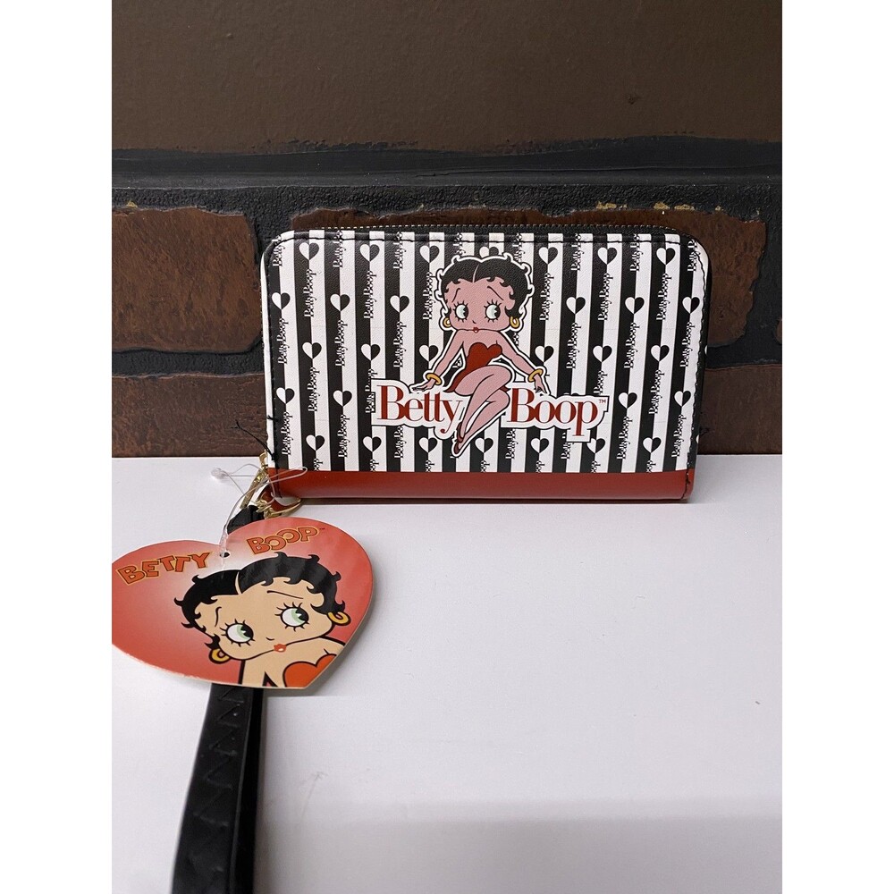 Betty Boop Wallet Womens Zip Around Cartoon Heart Stripe Purse Wristlet